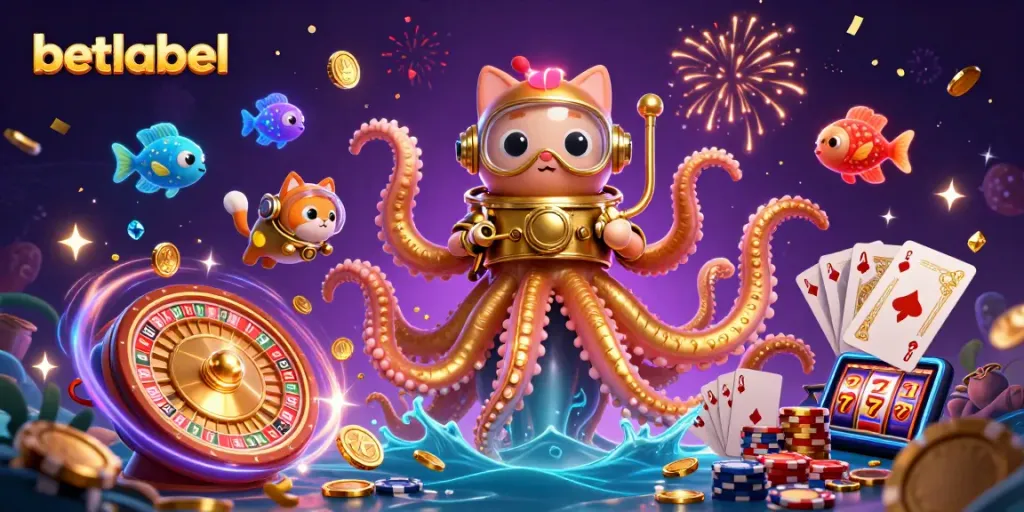 Experience betlabel's excitement with a kraken, diving cat, and dazzling casino elements!